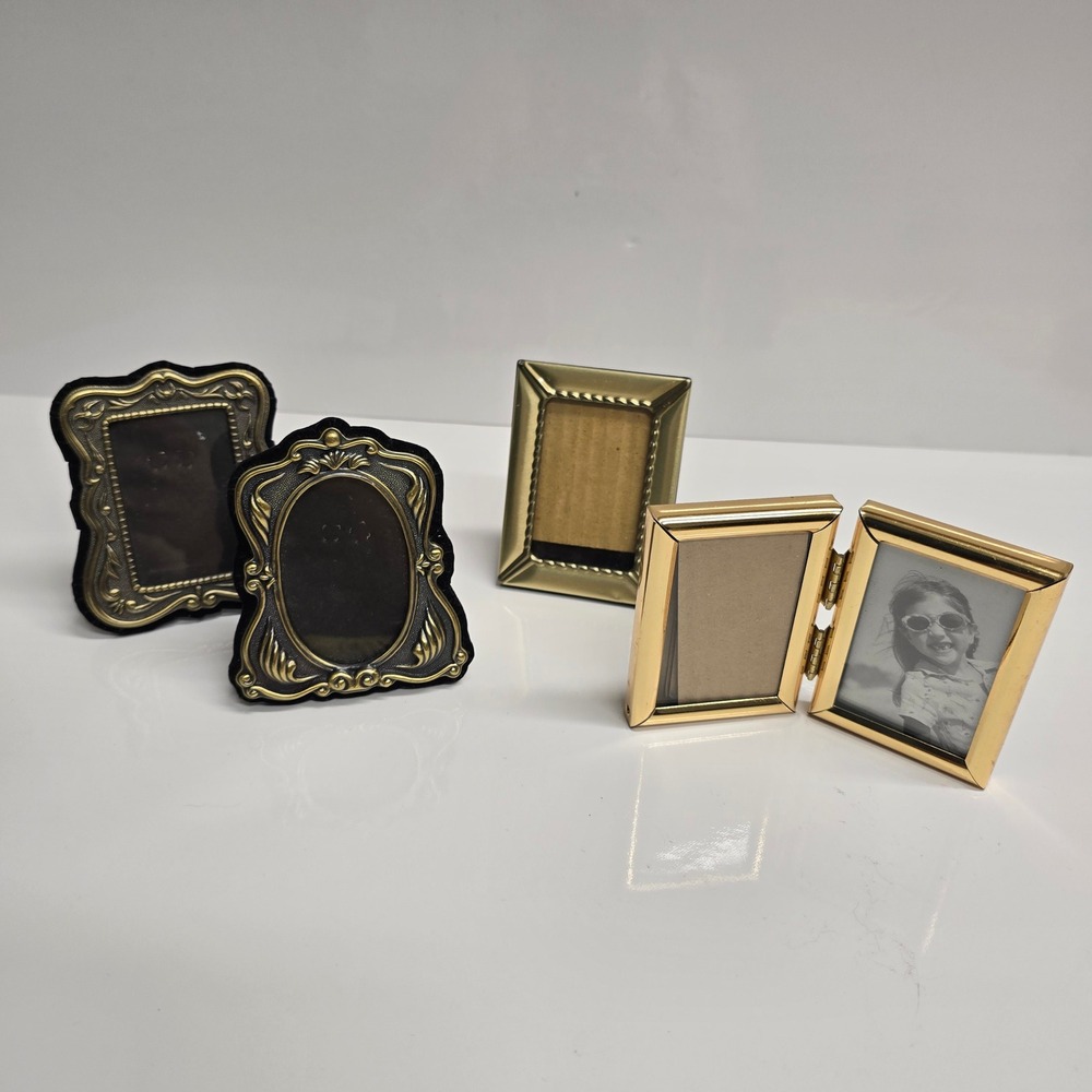 Ornate Gold Bronze Miniature Picture Frame Set Vintage Lot 4 Victorian